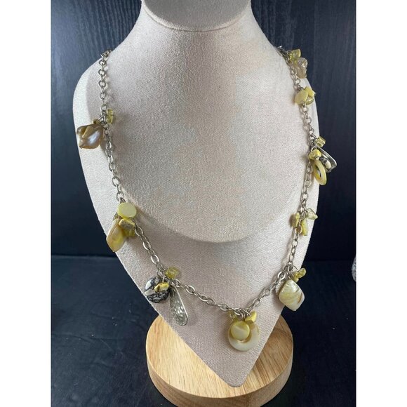 Vintage Shell and Stones Charm Necklace Style Silver tone with Matching Bracelet - Picture 2 of 9